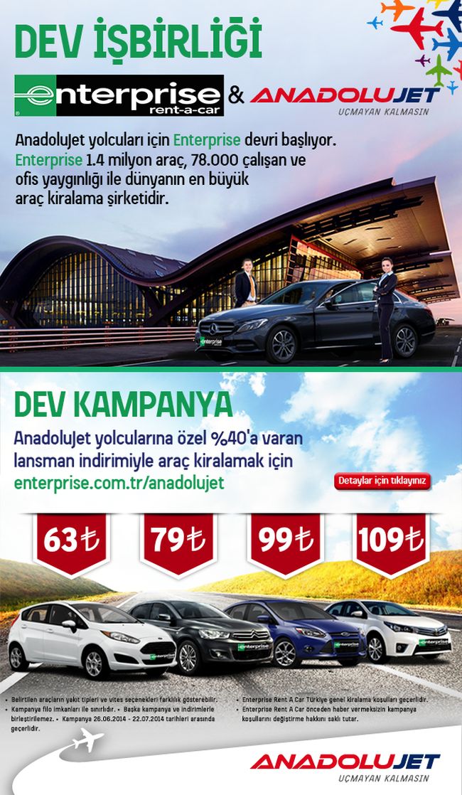 AnadoluJet ve Enterprise’dan Avantajlı Seyahat Kampanyası